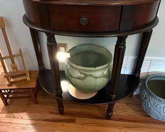 Vintage Demilune Console Table with Drawer and Shelf