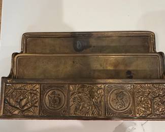 Vintage Brass Relief Panel Letter Rack