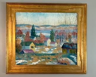 Oil Landscape Painting, "Village of the Delawares" by Joseph Barrett