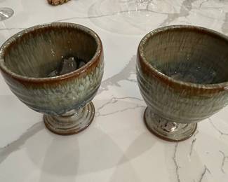 Pair of Studio Pottery Goblets with Drip Glaze