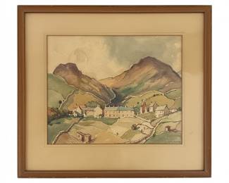 Vintage Landscape Watercolor Painting, Signed RD Burbank