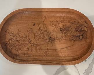 Oval Wood-Burned Wild Rose Decorative Serving Tray