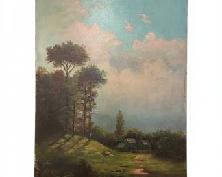 Antique Landscape Oil Painting on F.W. Devoe & Co. Academy Board