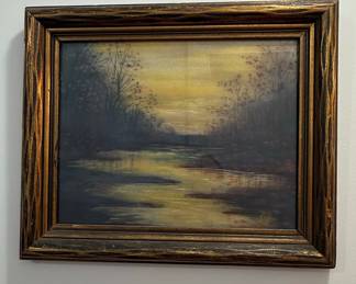 Vintage Landscape Oil Painting Signed Riff