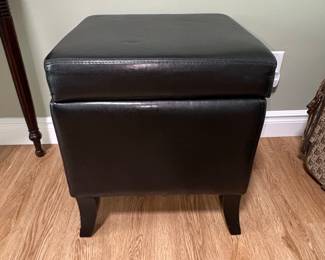 Black Faux Leather Square Storage Ottoman