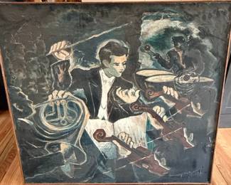 Mid-Century Orchestra Oil Painting