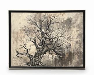 C. Peterson Monochrome Tree Landscape Painting