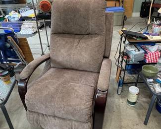 La-Z-Boy Harbor Town Manual Brown Microfiber Recliner with Wood Arms