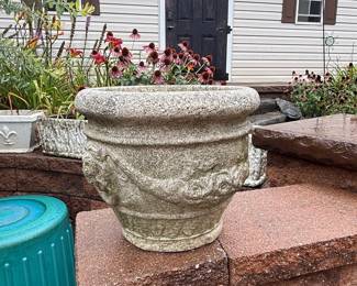 Vintage Cast Stone Urn with Swag and Grapevine Detail