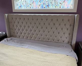 Tufted Wingback Upholstered Headboard with Nailhead Trim