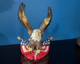 Patriotic Bald Eagle and American Flag Figurine