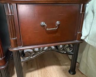 Transitional Style Single-Drawer Nightstand with Metal Scrollwork