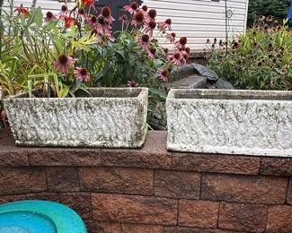 Pair of Faux Bois Rectangular Concrete Planters