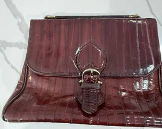 Vintage Genuine Eel Skin Handbag - Deep Brown Mahogany