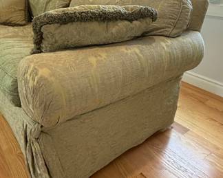 Ethan Allen Damask Upholstered Sofa with Pleated Skirt