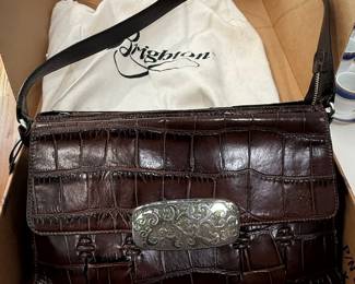 Brighton Crocodile-Embossed Leather Shoulder Bag
