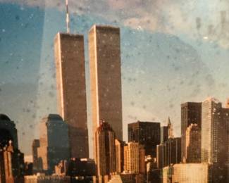 Vintage Framed New York City Skyline Photograph with Twin Towers