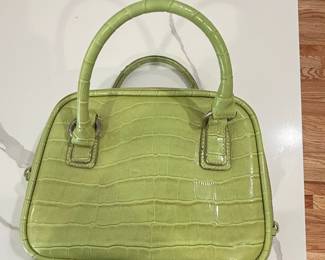 Lime Green Crocodile-Embossed Top-Handle Handbag