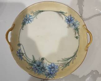 Hand-Painted Porcelain Serving Tray, Signed Juliet Seibert 1930, Cornflower Motif