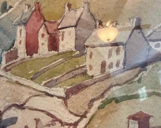 Vintage Landscape Watercolor Painting, Signed RD Burbank