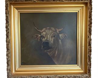 "A Steer" Oil Painting by T. Moran on Academy Board