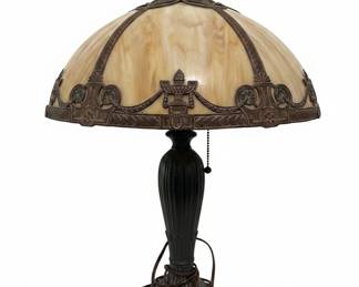 Vintage Caramel Slag Glass Table Lamp with Urn Motif