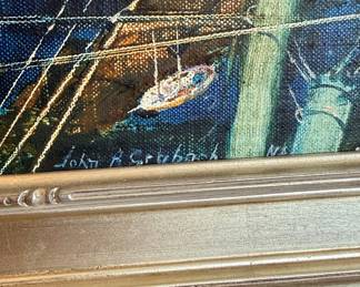 John R. Grabach Oil Painting of Sailors on Rigging