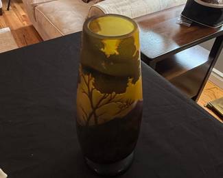 Emile Galle Signed French Art Glass Cameo Landscape Vase 1900-S