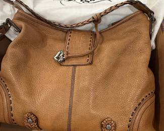 Brighton Tan Pebbled Leather Hobo Bag with Braided Strap and Crystal Buckle