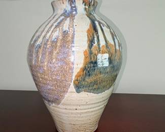 Hand-Thrown Studio Pottery Vase with Drip Glaze and Incised Artist Mark