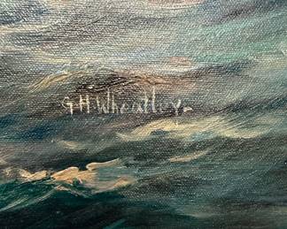 Oil on canvas, ship at sea by G.H. Wheatley