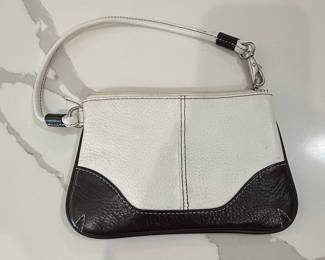 Coach White and Brown Pebbled Leather Wristlet