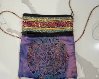 Embroidered Dragon & Phoenix Silk Brocade Crossbody Bag