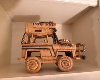 Large Vintage Rattan Jeep. Handmade