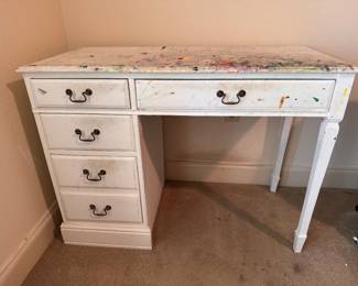 Desk. Used as a craft table. Very sturdy but needs painting.