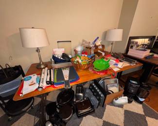Lamps, lots of baking equipment- baking pans, utensils, cutting boards, rolling mats, lots of very nice appliances
