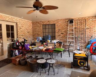 Garage/shop items, garden items, generator, pool floaties, golf club sets, ladder, etc.  (generator pending presale)