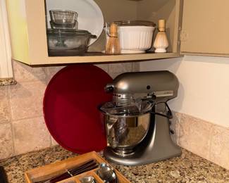 Kitchen-Aid mixer, flatware, bowls, serving dishes, etc. SOLD PRESALE