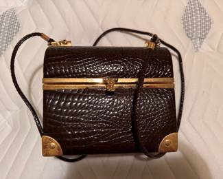 Vintage Lisette alligator embossed leather-like lunch box handbag