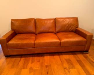 Pottery Barn Leather Sofa.  3 years old. 93 L x41 1/2h.  Available for presale. Price will be posted soon!