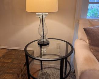 Pottery Barn glass/metal side tables. Purchased 2002. (we have a pair of these), Lamp