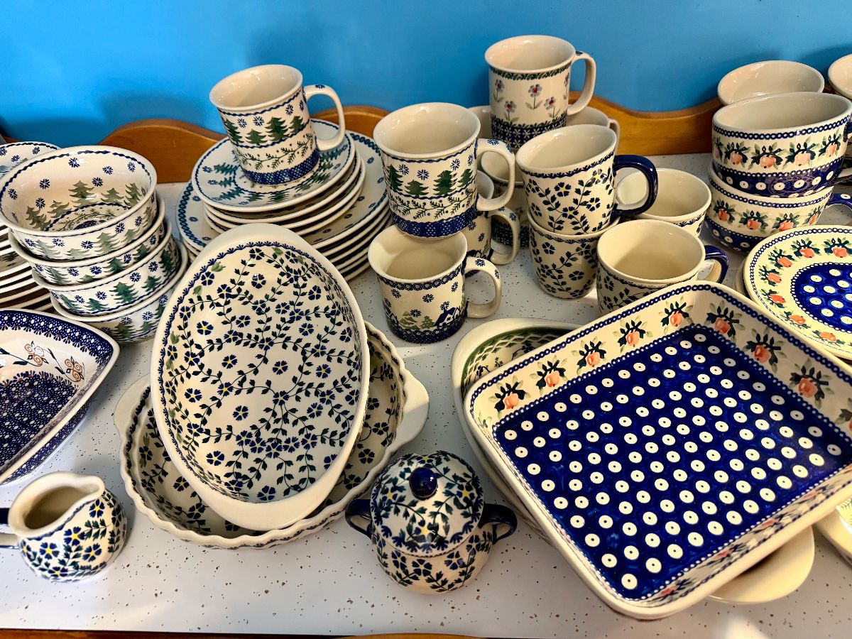 Large selection of Polish Pottery dishes