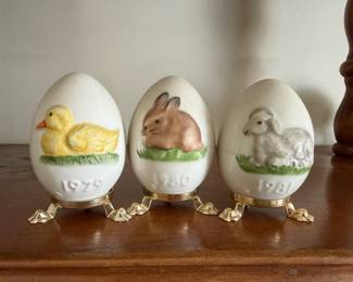 vintage Goebel porcelain annual Easter eggs from West Germany, dated 1979, 1980, and 1981