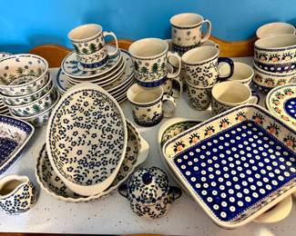 Large selection of Polish Pottery dishes