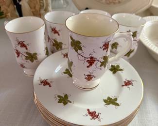 set of Royal Victoria Fine Bone China in the "Autumn Grapes" pattern