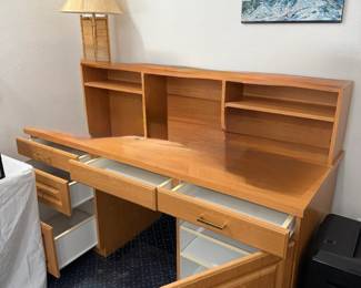 Oak wood finish computer desk with hutch