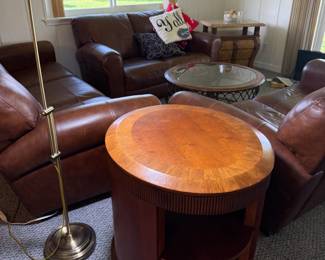 28 x 24 x 27 oval side table with shelves on each end