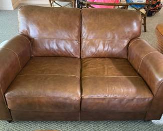(1 of 2) 5' brown leather love seat