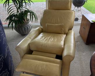 Butter yellow leather BarcaLounger recliner