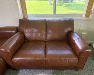 (2 of 2) 5' brown leather love seat